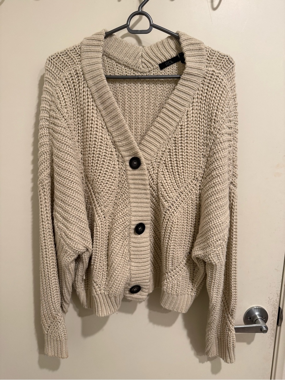 RDI Chunky Knit Button-Front Cardigan - Cream